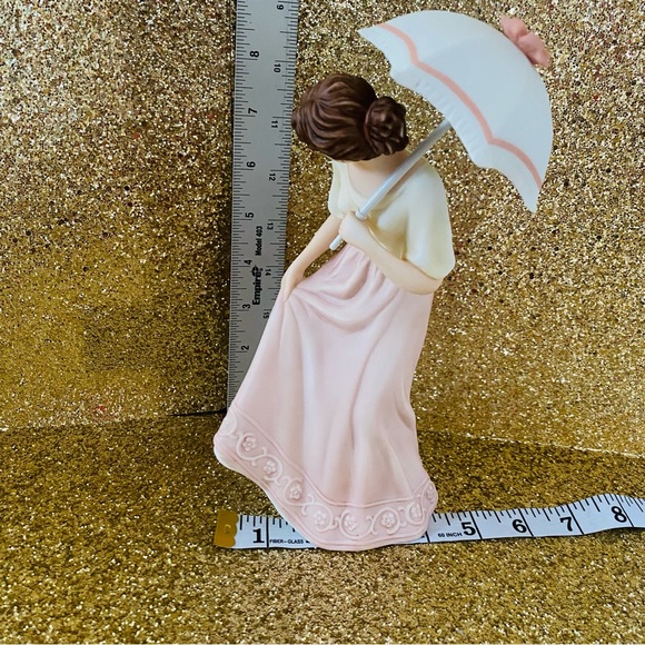 Home Interior Lady Figurine  14004 Pearl Parasol Pink Umbrella Homco new no box - Picture 3 of 11